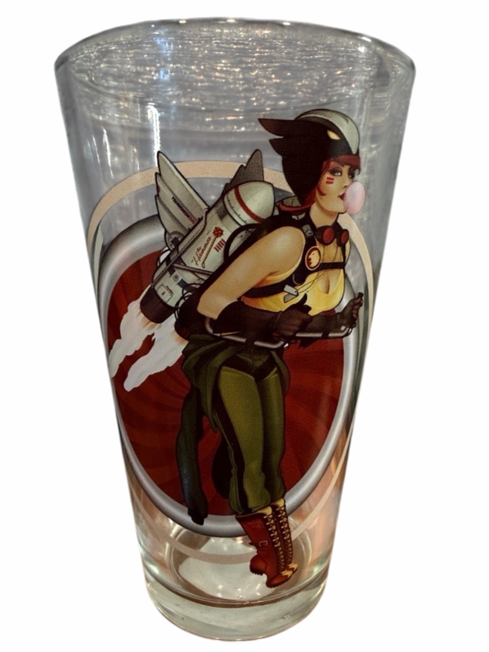 Hawk Girl DC Toon Tumblers Jetpack Pin-Up Pint Glass Bubblegum Red Oval Graphic